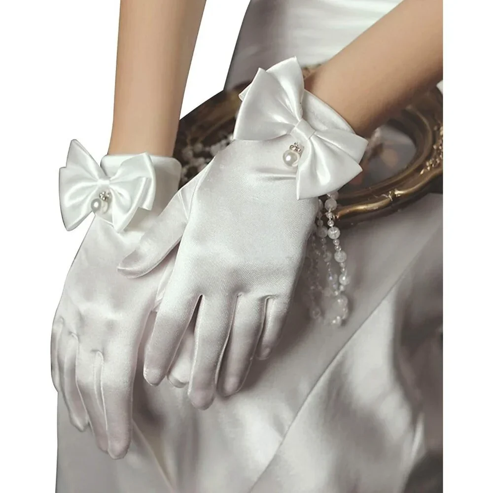 Women's Special White Short Satin Gloves Formal Dress Wedding Dancing Party